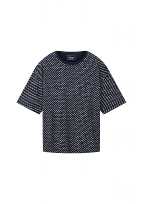 TOM TAILOR DENIM 6862, Kék, Mintás Rövid Ujjú Póló