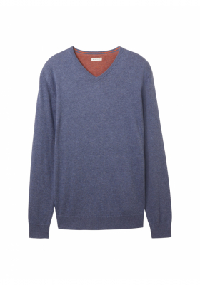 TOM TAILOR 2820, Kék Kötött V-Nyakú Pulóver