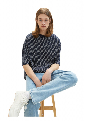 TOM TAILOR DENIM 6862, Kék, Mintás Rövid Ujjú Póló