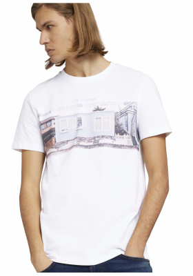 TOM TAILOR DENIM Photoprint 5125, Fehér Rövid Ujjú Póló