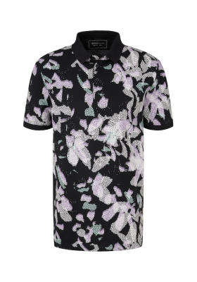 TOM TAILOR DENIM 5280, Fekete, Virágmintás Rövid Ujjú Ingpóló