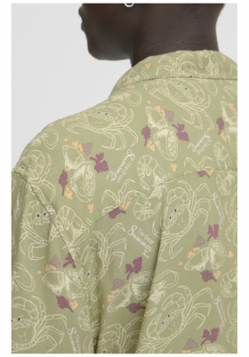 BLEND Ascot 8227, Olajzöld Mintás Rövid Ujjú Ing