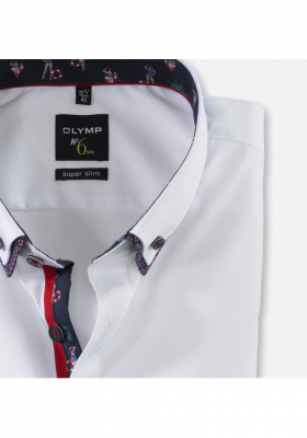 OLYMP No. Six 2525, Fehér Hosszú Ujjú Ing, Super slim, Button-down