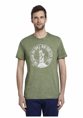 TOM TAILOR Overdyed Statue Of Liberty Print 8849, Zöld Rövid Ujjú Póló