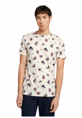 TOM TAILOR DENIM Alloverprint 0965, Bézs Rövid Ujjú Póló