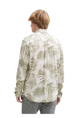 TOM TAILOR DENIM 5190, Levélmintás Zöld Rövid Ujjú Ing