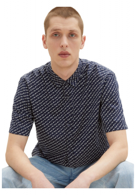 TOM TAILOR DENIM 6246, Fekete, Mintás Rövid Ujjú Ing