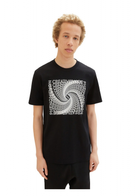 TOM TAILOR DENIM 7680, Fekete Rövid Ujjú Póló