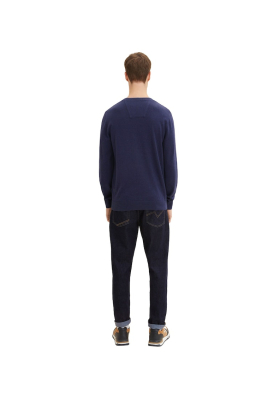 TOM TAILOR Basic V-Neck 7665, Kék Melanzs Kötött Pulóver