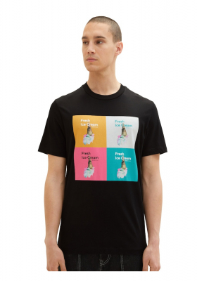 TOM TAILOR DENIM 6470, Fekete, Fagyis Rövid Ujjú Póló