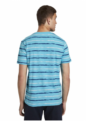 TOM TAILOR Printed Stripes 9729, T-Shirt, Kék Csíkos Rövid Ujjú Póló