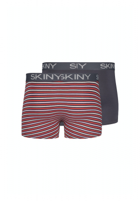 SKINY Cottton Multipack 6487, Szürke-Piros Csíkos Boxernadrág, Dupla Csomag