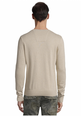 TOM TAILOR Basic V-Neck 2820, Bézs Kötött Pulóver