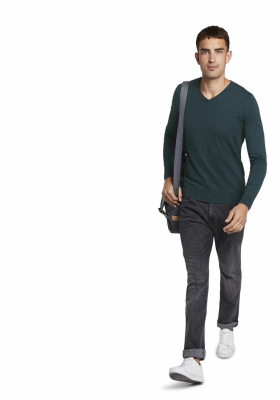 TOM TAILOR Basic V-Neck 2820, Zöld Kötött Pulóver