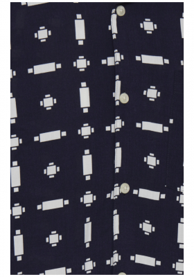 CASUAL FRIDAY Anton Cuba 3319, Sötétkék Geometriai Mintás Rövid Ujjú Ing