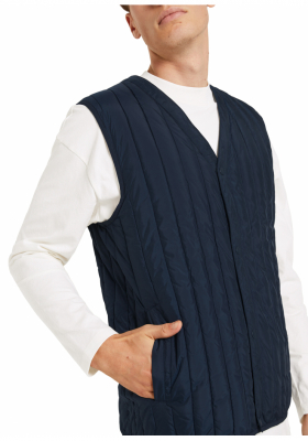 TOM TAILOR DENIM Padded V-neck Vest 3630, Kék Mellény