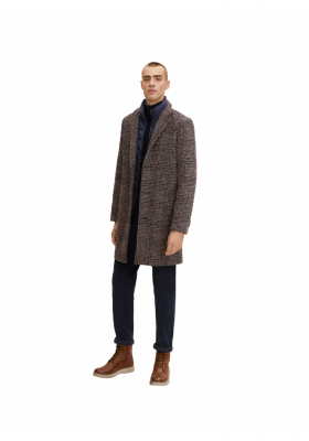 TOM TAILOR 2505, Barna Kockás Szövetkabát,Kivehető Béléssel 