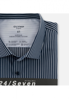 OLYMP No. Six 24/Seven 2526, Kék Hosszú Ujjú Ing, Super slim, Modern Kent