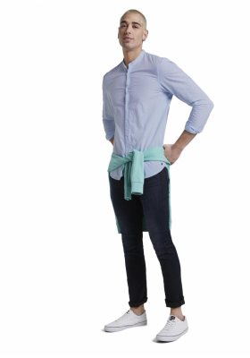 TOM TAILOR DENIM Structured Stripe 7887, Kék Hosszú Ujjú Ing