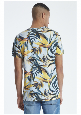 BLEND Bird Of Paradise 0151, Világoskék Levélmintás Rövid Ujjú Póló