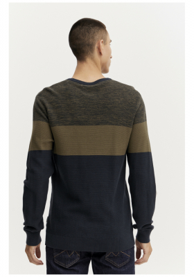 BLEND Colourblocked 4636, Zöld Kötött Pulóver