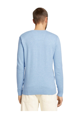 TOM TAILOR Basic V-Neck 7300, Kék Melanzs Kötött Pulóver