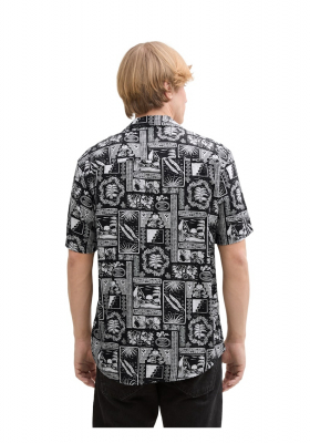 TOM TAILOR DENIM 5928, Hawai Mintás Fekete Fehér Rövid Ujjú Ing