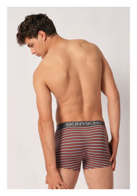 SKINY Cottton Multipack 6487, Szürke-Piros Csíkos Boxernadrág, Dupla Csomag