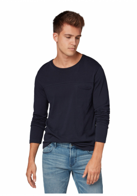 TOM TAILOR DENIM Ls T-Shirt w. Pocket 6578, Kék Hosszú Ujjú Póló