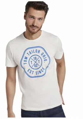 TOM TAILOR Basic T-Shirt w. Print 6155, Törtfehér Rövid Ujjú Póló