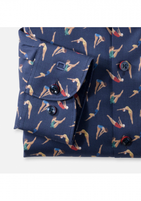 OLYMP Level Five 2130, Kék Hosszú Ujjú Ing, Body fit, New York Kent