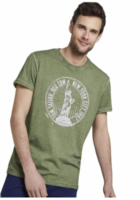 TOM TAILOR Overdyed Statue Of Liberty Print 8849, Zöld Rövid Ujjú Póló