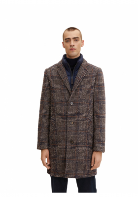 TOM TAILOR 2505, Barna Kockás Szövetkabát,Kivehető Béléssel 