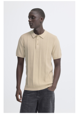 BLEND Baron 0438, Bézs Kötött Rövid Ujjú Póló NOOS