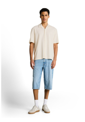 TOM TAILOR DENIM 1418, Törtfehér Strukturált Rövid Ujjú Ing