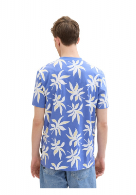 TOM TAILOR DENIM 2040, Kék Levélmintás Rövid Ujjú Póló