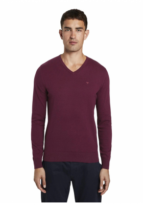 TOM TAILOR Basic V-Neck 2820, Piros Kötött Pulóver