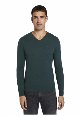 TOM TAILOR Basic V-Neck 2820, Zöld Kötött Pulóver