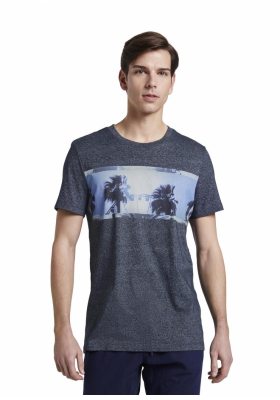 TOM TAILOR DENIM Structured Fotoprint 7765, Kék Rövid Ujjú Póló