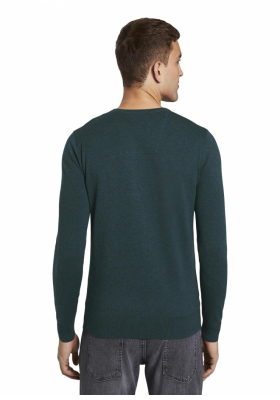 TOM TAILOR Basic V-Neck 2820, Zöld Kötött Pulóver