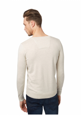 TOM TAILOR Basic V-Neck 1321, Bézs Kötött Pulóver