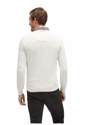 TOM TAILOR Basic V-Neck 2881, Fehér Kötött Pulóver