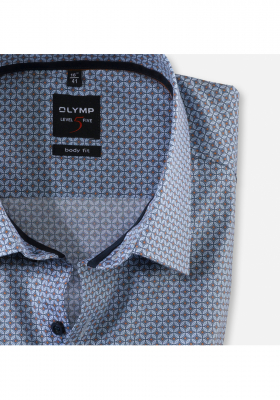 OLYMP Level Five 2075, Kék Hosszú Ujjú Ing, Body fit, New York Kent 