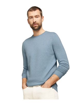 TOM TAILOR Basic O-Neck 7299, Kék Melanzs Kötött Pulóver