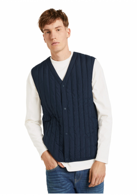 TOM TAILOR DENIM Padded V-neck Vest 3630, Kék Mellény