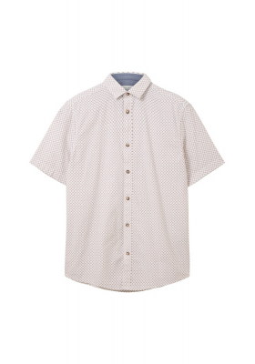 TOM TAILOR 6220, Fehér-Piros, Mintás Rövid Ujjú Ing