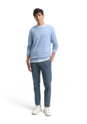 TOM TAILOR Basic O-Neck 2819, Világoskék Melanzs Kötött Pulóver 