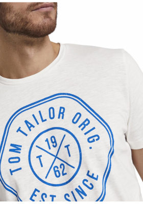 TOM TAILOR Basic T-Shirt w. Print 6155, Törtfehér Rövid Ujjú Póló