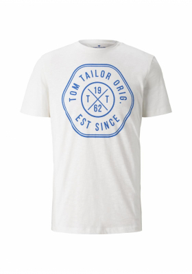 TOM TAILOR Basic T-Shirt w. Print 6155, Törtfehér Rövid Ujjú Póló