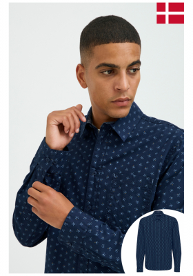 Ingek és nyakkendők - Hosszú ujjú BLEND 7411, Kék Mintás Hosszú Ujjú Ing BLEND 7411, Kék Mintás Hosszú Ujjú Ing